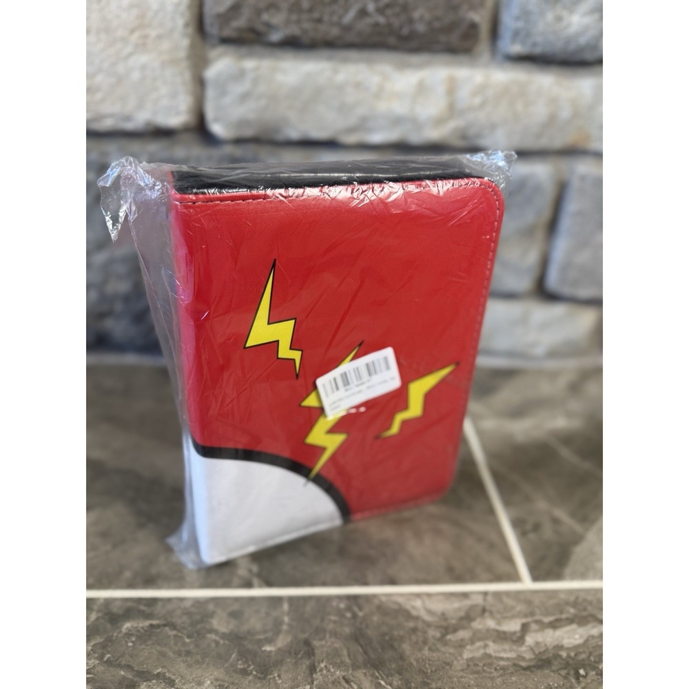 Premium Red Pokéball Lightning Bolt Trading Card Binder TCG Zipper Album Pokémon